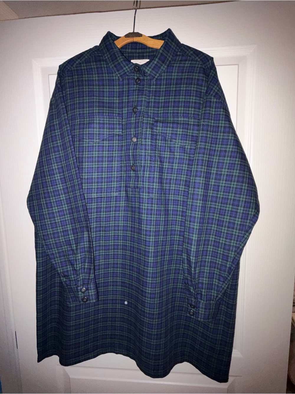 Sezane Navy and Green Plaid Flannel Dress 44 - Picture 3 of 6